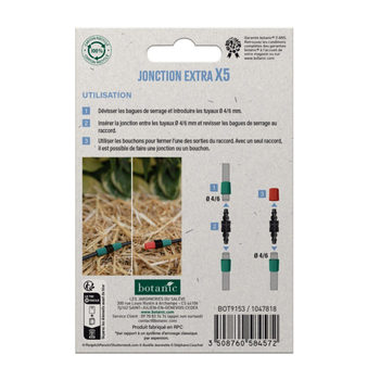 Visuel 1 du produit 5 jonctions extra + 5 bouchons extra Ø 6 mm botanic® - Arrosage goutte à goutte