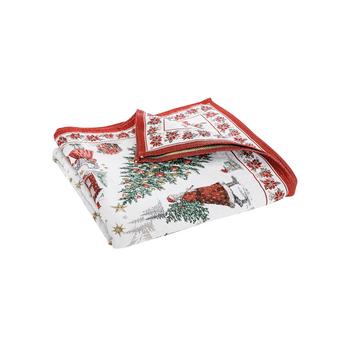 Visuel 1 du produit Nappe en coton et polyéthylène blanc à motifs de Noël rouges et verts Chorale - 250 x 150 cm
