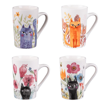Visuel 1 du produit Mugs en porcelaine blanche motifs chats Ø 8 cm Coffret Savannah - 35 cl