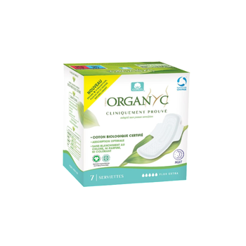 Visuel 1 du produit Serviettes périodiques extra nuit en coton bio et pochette individuelle Organyc - les 7 unités