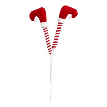Visuel 1 du produit Pique jambes de lutin sucre d’orge en tissu rouge et blanc - 24 x 2,5 x 40 cm