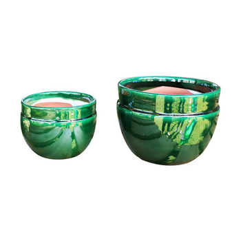 Visuel 1 du produit Pot en terre cuite émaillée coloris vert Les Poteries d'Albi Austral - Ø 20 x H 16 cm