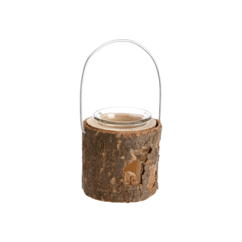 Visuel 1 du produit Photophore de Noël à suspendre en bois ajouré et verre - 8 x 9,5 x 15 cm