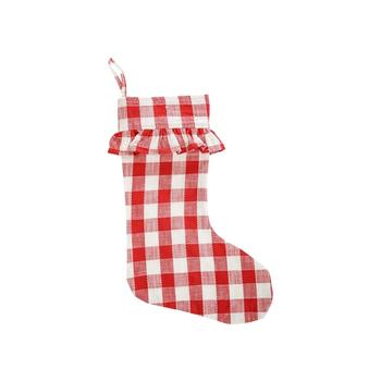 Visuel 1 du produit Chaussette de Noël à carreaux en coton crème et rouge - 20 x 52 cm