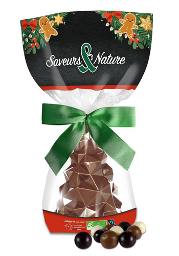 Visuel 1 du produit Sachet de sapins origami chocolat au lait et billes croustillantes bio Saveur et Nature - 130 g