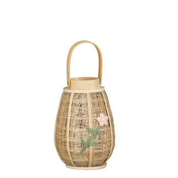 Visuel 1 du produit Lanterne en toile de jute marron avec motif fleur rose - Ø 20 x H 28 cm