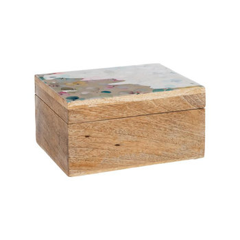 Visuel 1 du produit Boîte en bois de manguier à décor floral pêche petit modèle - 12,5 x 7,5 x 5 cm