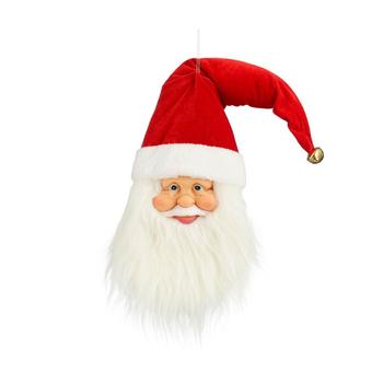 Visuel 1 du produit Tête de Père Noël à suspendre en polyester rouge et blanc - 20 x 10 x 65 cm