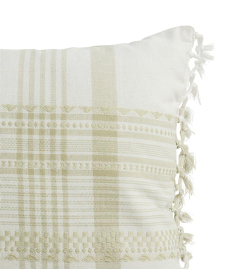 Visuel 1 du produit Coussin décoratif pompons et lignes coloris multicolore en coton - 30 x 50 cm