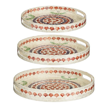 Visuel 1 du produit Plateau beige à motifs rouges Lucello moyen modèle - Ø 40 x H 5 cm