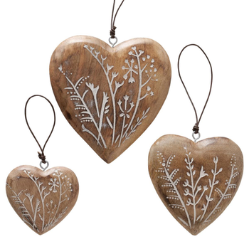 Visuel 1 du produit Pendentif décoratif cœur Fjona coloris marron en bois de manguier - 7 x 2 x 7 cm