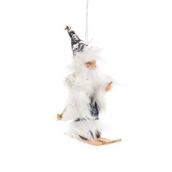 Visuel 1 du produit Père Noël décoratif Boréal skieur en polyester coloris bleu et blanc - H 18 cm