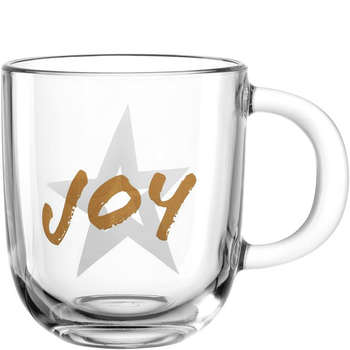 Visuel 1 du produit Tasse en verre transparent gravé avec étoile et écriture or Joy - 14 x 15 cm