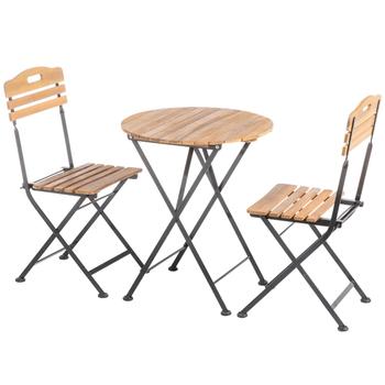 Visuel 1 du produit Set Bistrot en acier et bois d'acacia - 42 x 45 x 86 cm / Ø 60 x 70 cm