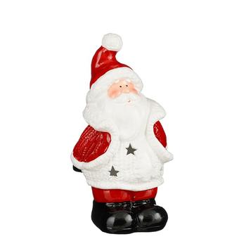 Visuel 1 du produit Photophore Père Noël en céramique rouge et blanc - 11 x 9 x 20,5 cm