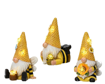 Visuel 1 du produit Figurine solaire décorative gnome abeille coloris blanc chaud - 9 x 9 x 17,5 cm