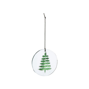 Visuel 1 du produit Décoration à suspendre ronde en verre transparent à motif branche verte - Ø 7,5 cm