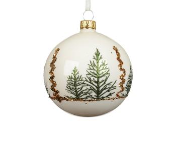 Visuel 1 du produit Boule de Noël en verre blanc laine motif forêt - Ø 8 cm
