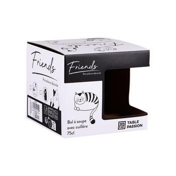 Visuel 1 du produit Bol à soupe en porcelaine blanche à motifs chats noirs Friends - 75 cl