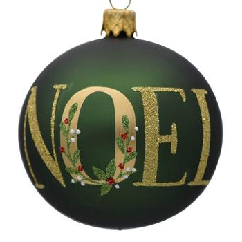 Visuel 1 du produit Boule de Noël en verre vert avec inscription or - Ø 7 cm