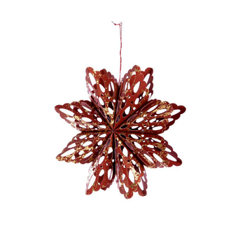 Visuel 1 du produit Suspension flocon en papier coloris rouge - 15 x 15 cm