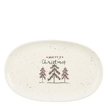 Visuel 1 du produit Plat ovale en grès blanc avec motif de Noël Mateo - 39 x 24,5 x 2,5 cm