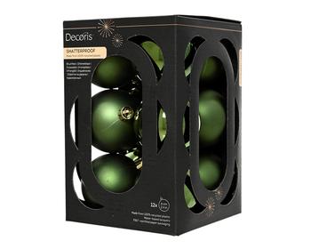 Visuel 1 du produit Boîte de 12 boules de Noël en plastique recyclé vert pin - Ø 6 cm