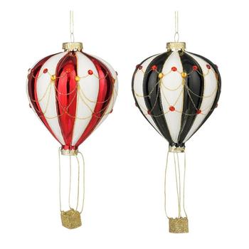Visuel 1 du produit Boule de Noël montgolfière en verre avec nacelle or - Ø 10 x H 20 cm