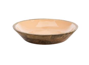 Visuel 1 du produit Saladier rond en bois de manguier intérieur émaillé abricot - Ø 30 x H 7 cm