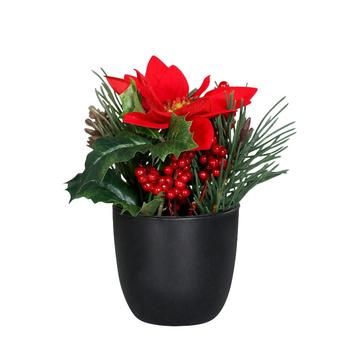 Visuel 1 du produit Composition de Noël en pot avec poinsettia artificiel et sapin - 16 cm