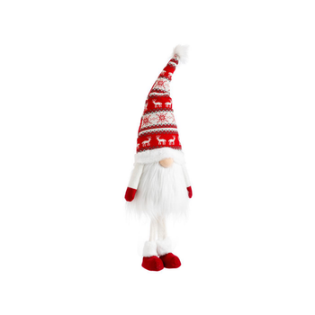 Visuel 1 du produit Gnome rouge et blanc debout avec bonnet tricot moyen modèle - 91 cm
