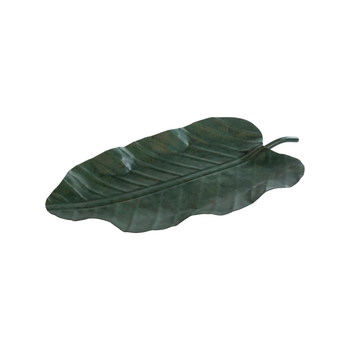 Visuel 1 du produit Plateau décoratif forme feuille en métal vert - 54 x 28 x 4 cm