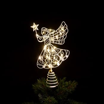 Visuel 1 du produit Cimier de sapin de Noël coloris blanc ange LED blanc chaud à piles - 15 x 6 x 30 cm