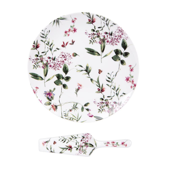 Visuel 1 du produit Plat à tarte en porcelaine avec pelle motifs floraux Champêtre - Ø 31 cm