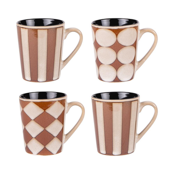Visuel 1 du produit Coffret 4 mugs en grès beige et marron Shelby - 40 cl