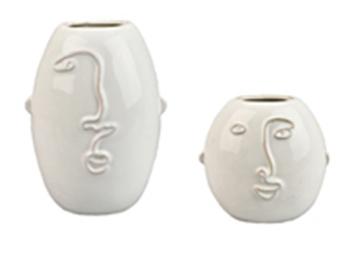 Visuel 1 du produit Vase en céramique décor visage coloris blanc grand modèle - 12 x 16,5 x 16 cm