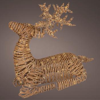 Visuel 1 du produit Décoration lumineuse de Noël renne en résine tressée coloris marron LED blanc orangé effet flash extérieur - H 88 cm