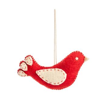 Visuel 1 du produit Suspension oiseau en feutrine rouge et blanche - 12,5 x 5 x 7,5 cm