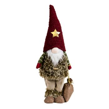 Visuel 1 du produit Peluche décorative de Noël gnome debout bonnet étoile avec hotte en polyester coloris multicolore - petit modèle H 67 cm
