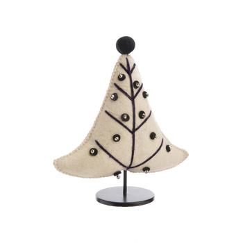 Visuel 1 du produit Sapin à poser en feutrine blanche à motifs bleus - 25 x 7,5 x 28 cm