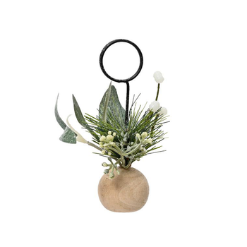 Visuel 1 du produit Porte-carte coloris vert avec boules en bois, pommes de pin, eucalyptus et paillettes Mordern – 13 x 7 x 7 cm