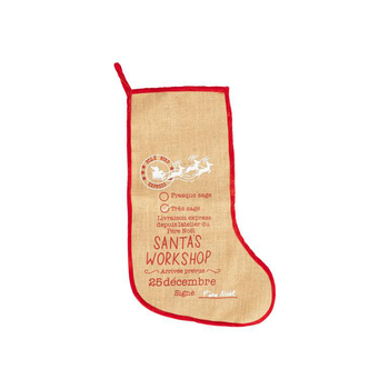 Visuel 1 du produit Chaussette de Noël à suspendre en jute décor postal rouge et blanc - 20 x 52 cm