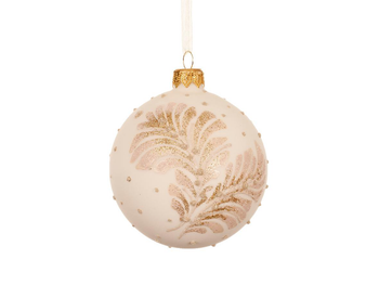 Visuel 1 du produit Boule en verre finition mate blanc laine avec décor branche à pois - Ø 8 cm