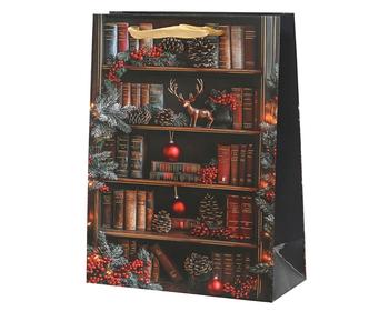 Visuel 1 du produit Sac cadeau en papier décor bibliothèque multicolore petit modèle - 12 x 6,5 cm