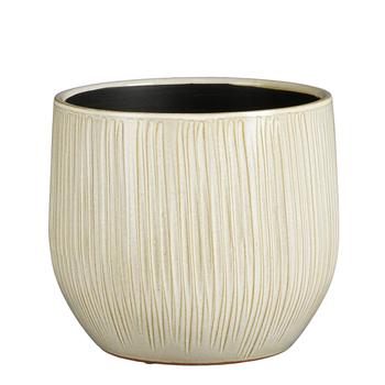 Visuel 1 du produit Pot rond cannelé coloris beige en céramique Pablo Mica Decorations - 22 x Ø 24 cm