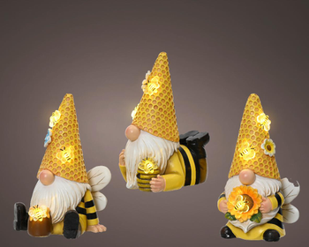 Visuel 1 du produit Figurine solaire décorative gnome abeille coloris blanc chaud - 9 x 9 x 17,5 cm