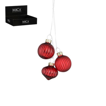 Visuel 1 du produit Grappe de 3 décorations à suspendre en verre rouge - Ø 3,5 cm