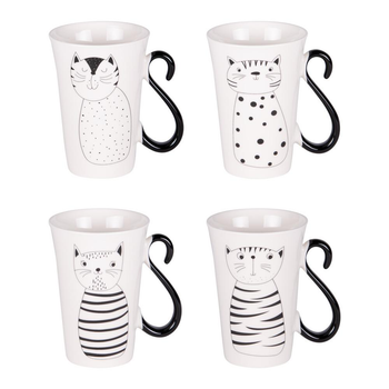 Visuel 1 du produit Coffret de 4 mugs en porcelaine blancs et noirs Miaou - 35 cl