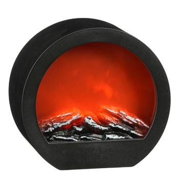Visuel 1 du produit Décoration de Noël lumineuse cheminée ronde en PVC coloris noir LED blanc chaud à piles avec minuteur - H 23,5 cm