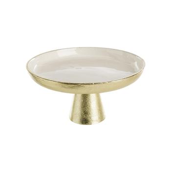 Visuel 1 du produit Plateau rond sur pied en aluminium blanc et doré - Ø 26 x H 13 cm